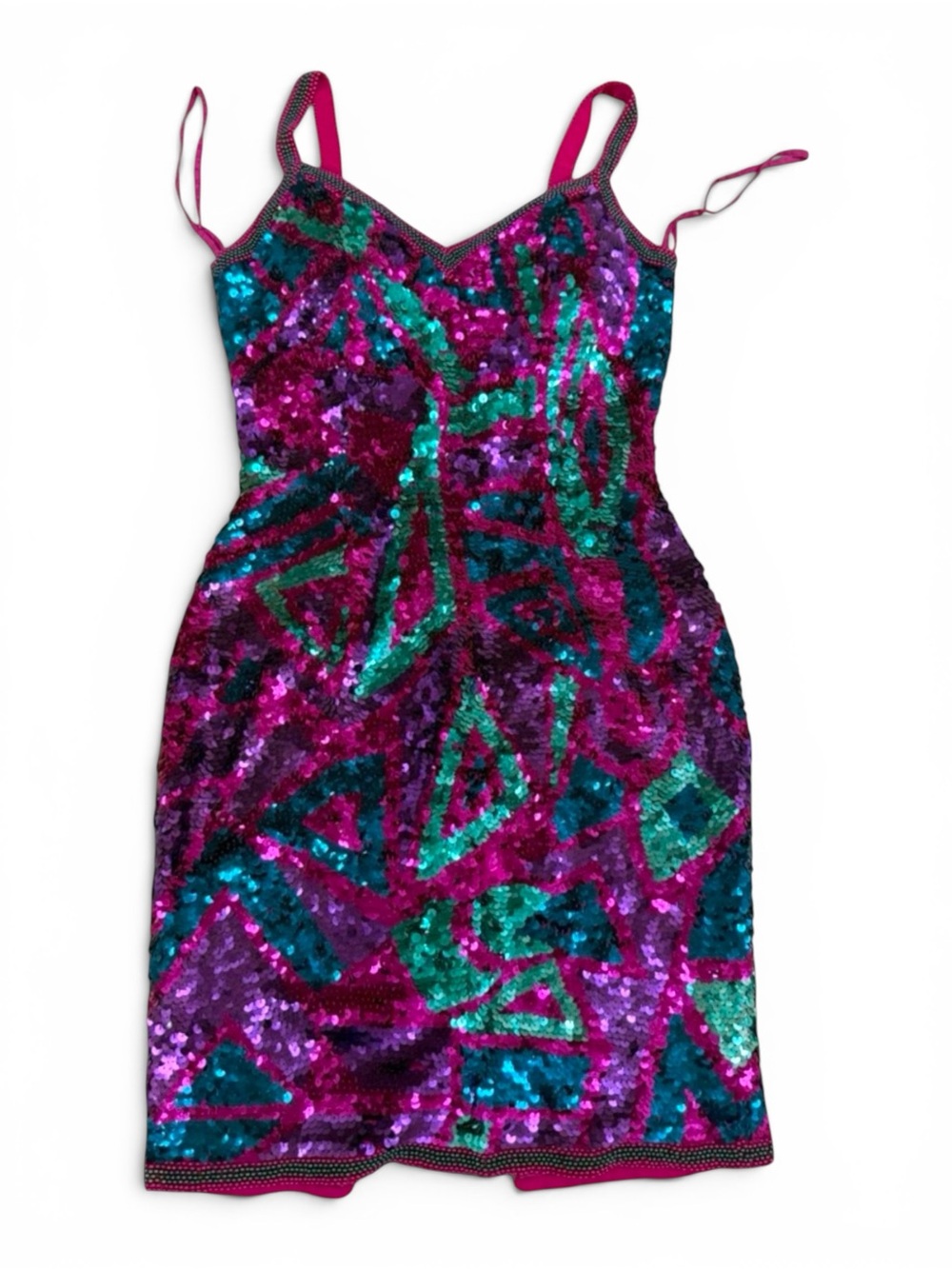 '90s Laurence Kazar Sequin Beaded Geometric Mini Dress